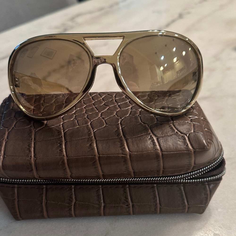 Michael Kors Gold Aviator Sunglasses with Brown Case